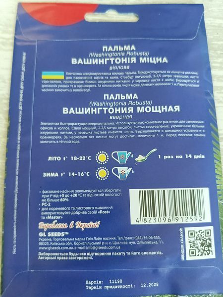 Насіння квітів Пальма Вашингтонія 5шт SDS-HOME-PAC-213 фото